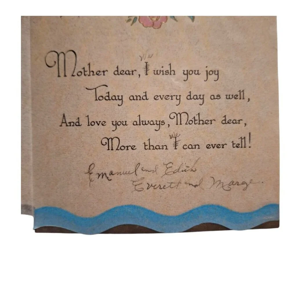 Birthday Greetings To‎ Mother Vintage Card 1950s Folded Paper Flowers Embossed